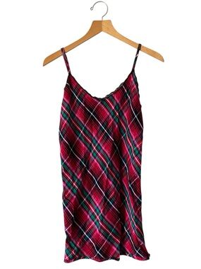 Victorias Secret Lace Trim Nightgown Chemise Lingerie Plaid Red Size L Cabincore